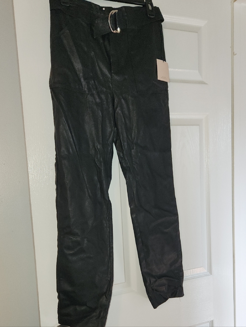 superdown Black Faux Leather Belted High-Waist Pants